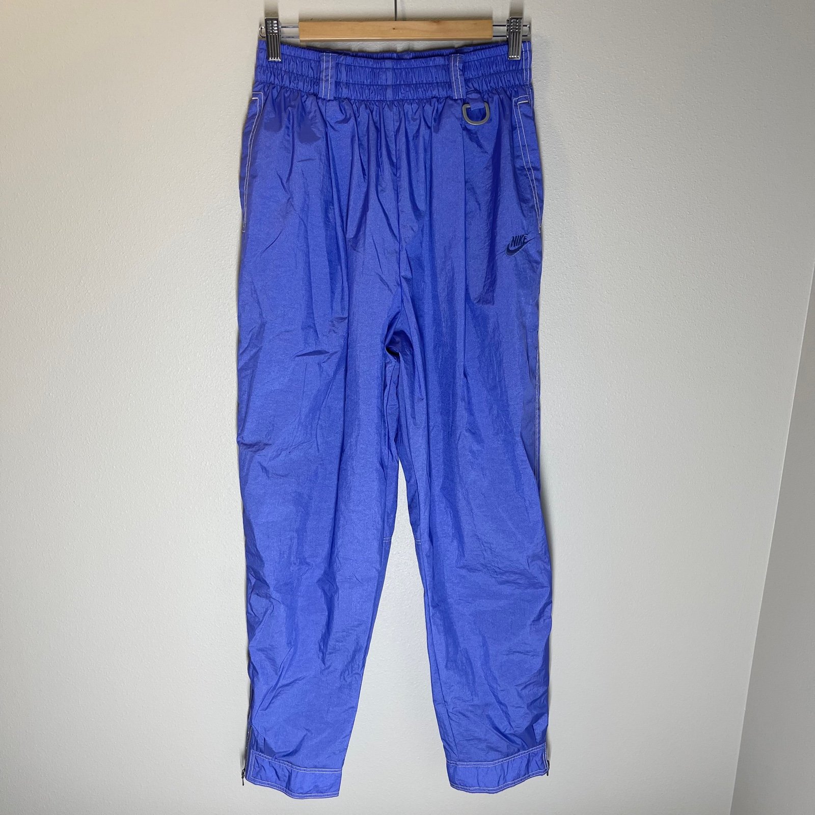 Nike Vintage Nylon Pants Purple Lined Elastic Waist Side Swoosh Size L Women’s