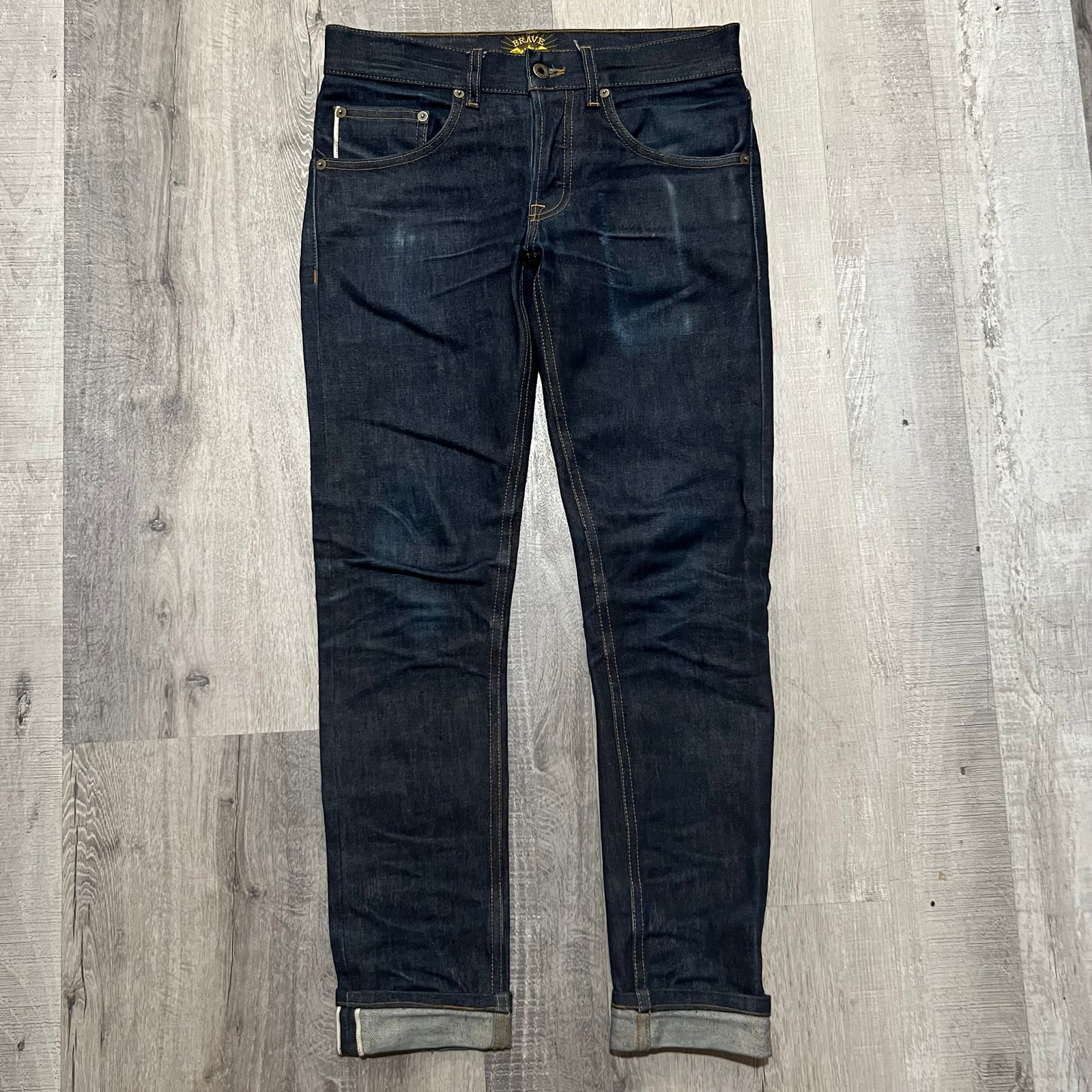 Brave Star Cone Mills Denim Selvedge Dark Wash Faded Indigo Jeans Mens 31x29.5
