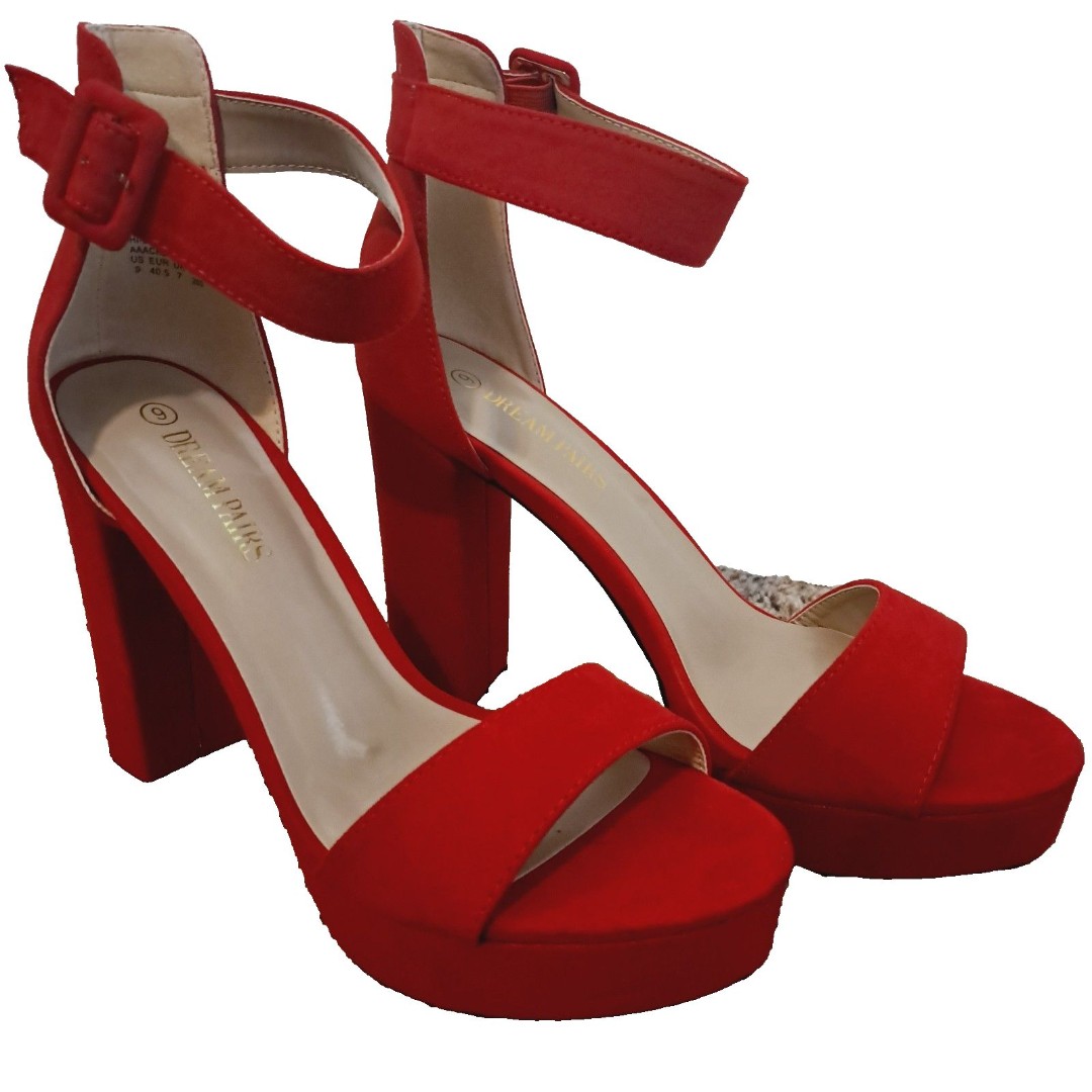 Dream Pairs Red Suede Ankle Strap Heels prom dance party wedding going out sz 9