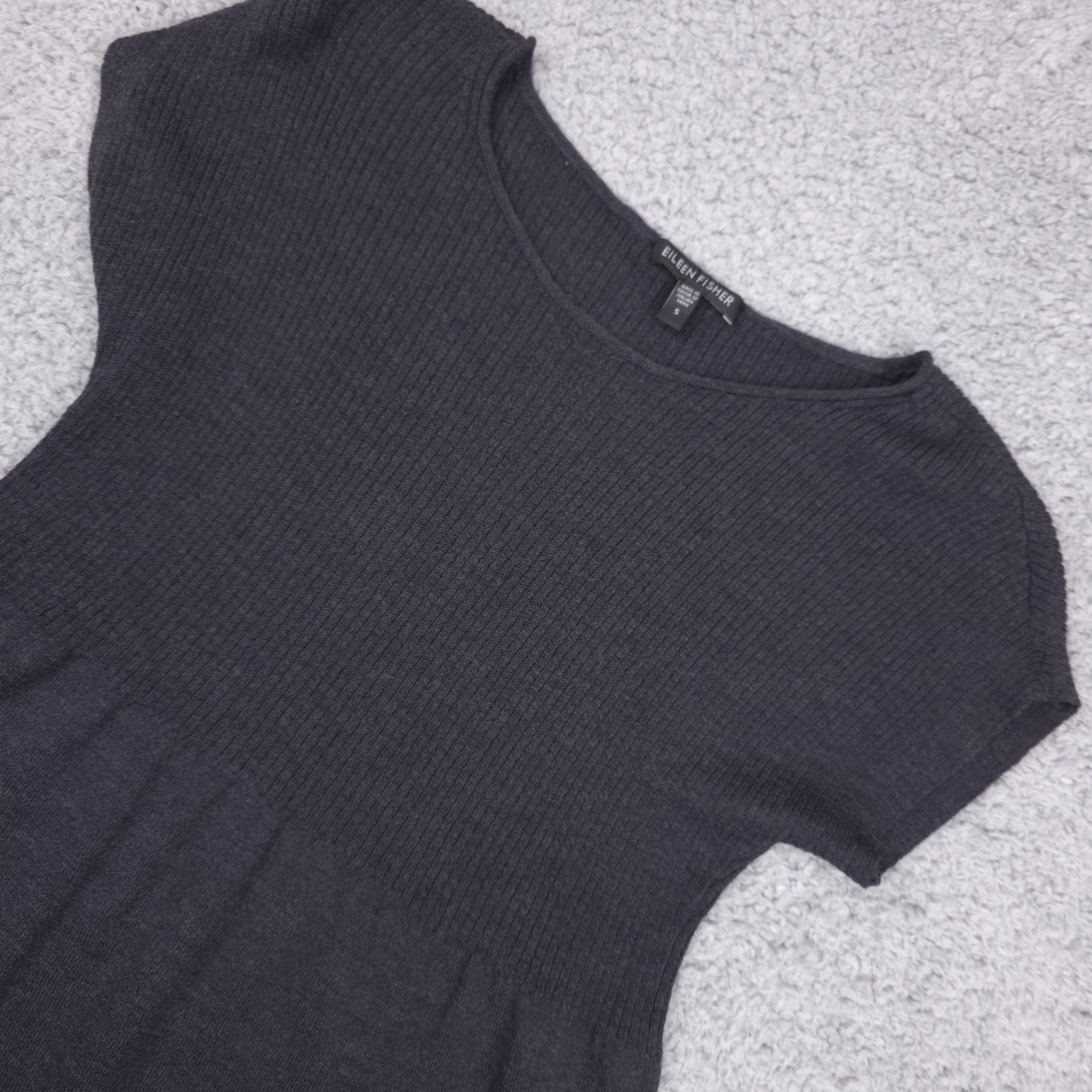 Eileen Fisher Wool Knit Dress Short Sleeve Casual Gray Size S Italian Yarn