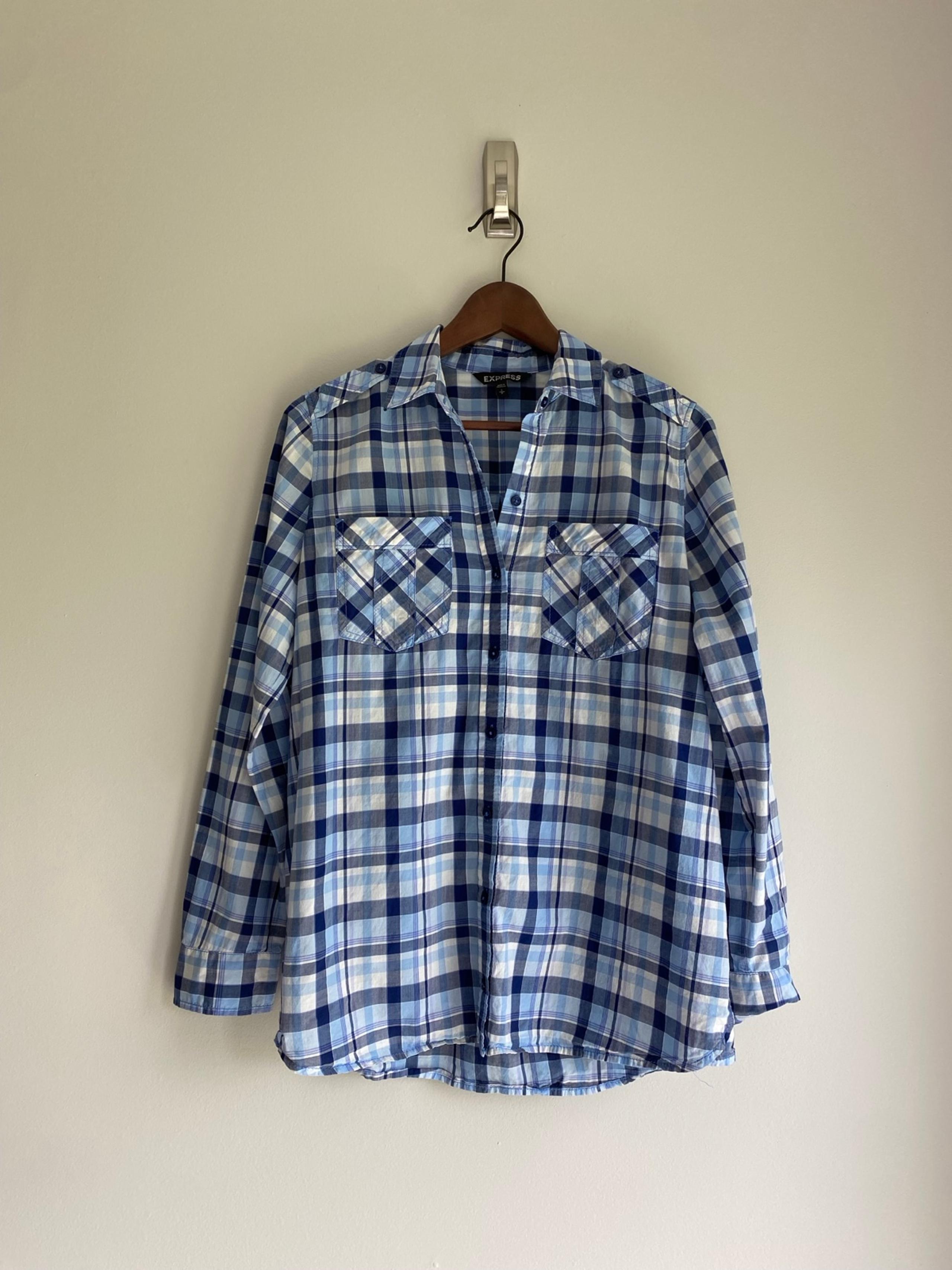 Express Blue Plaid Button Down Shirt - Size Small