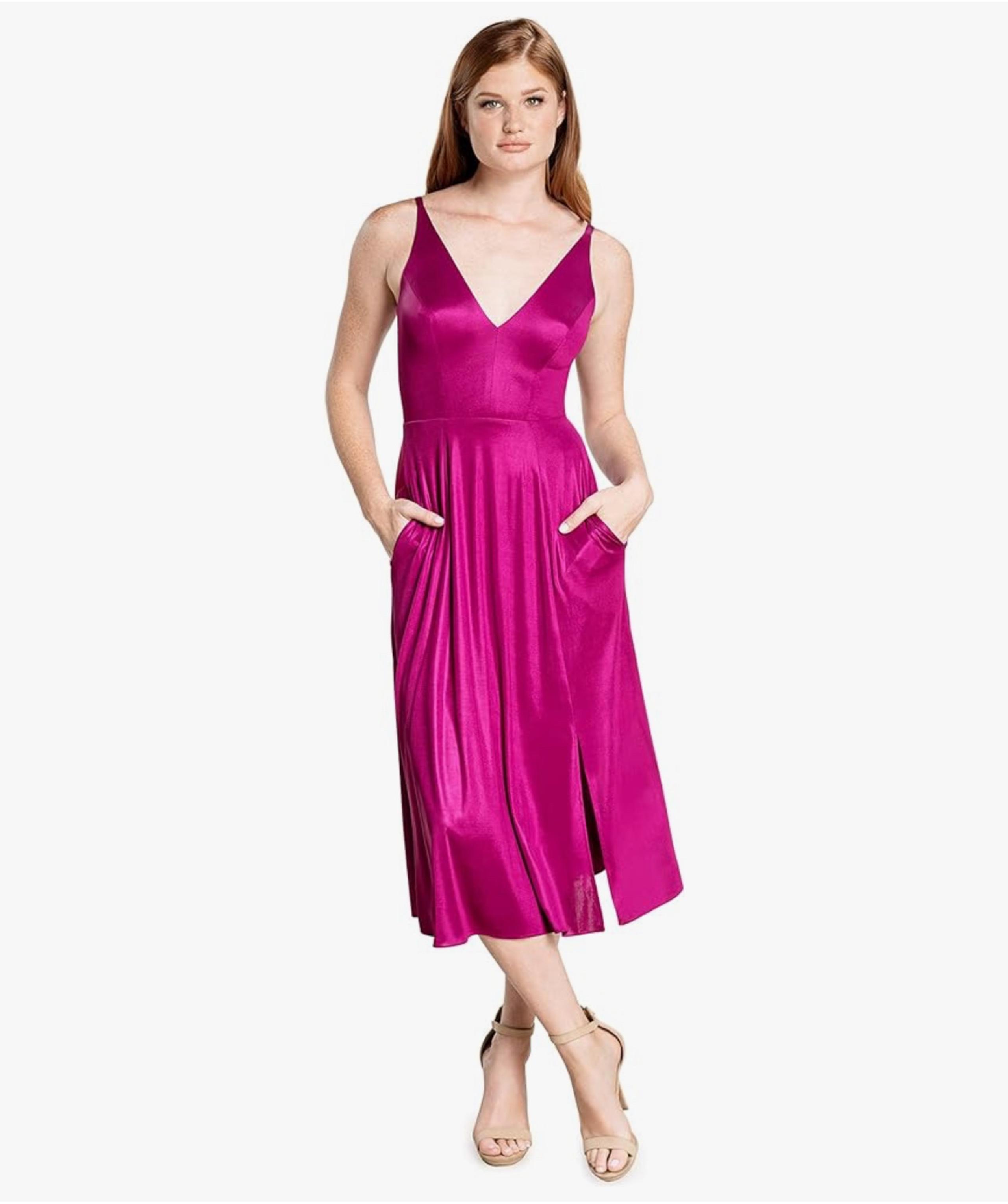 Dress the population Serafina midi fit and flare, dark magenta women, size small