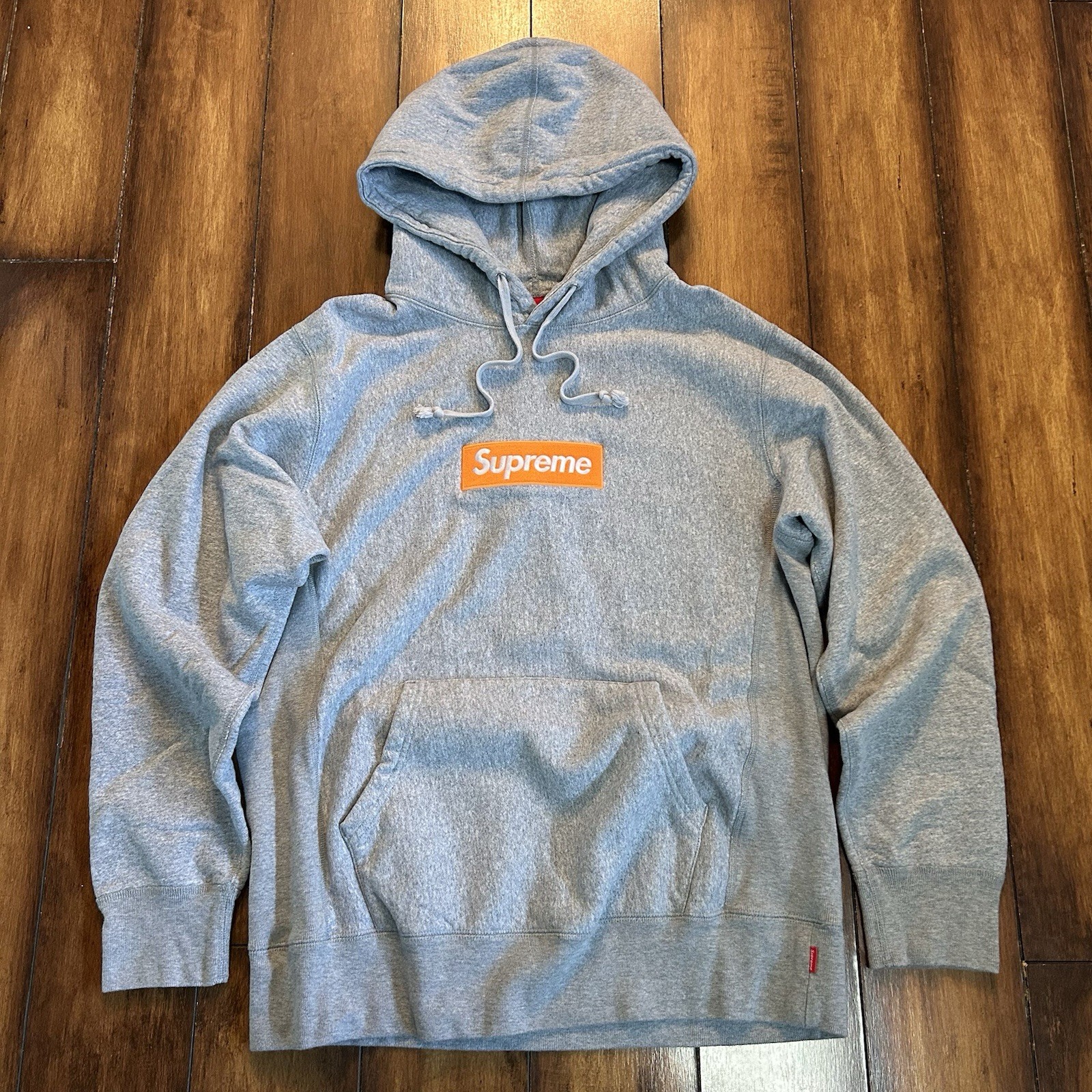 Supreme Hoodie Orange Box Logo Men’s Size Large Gray Pullover