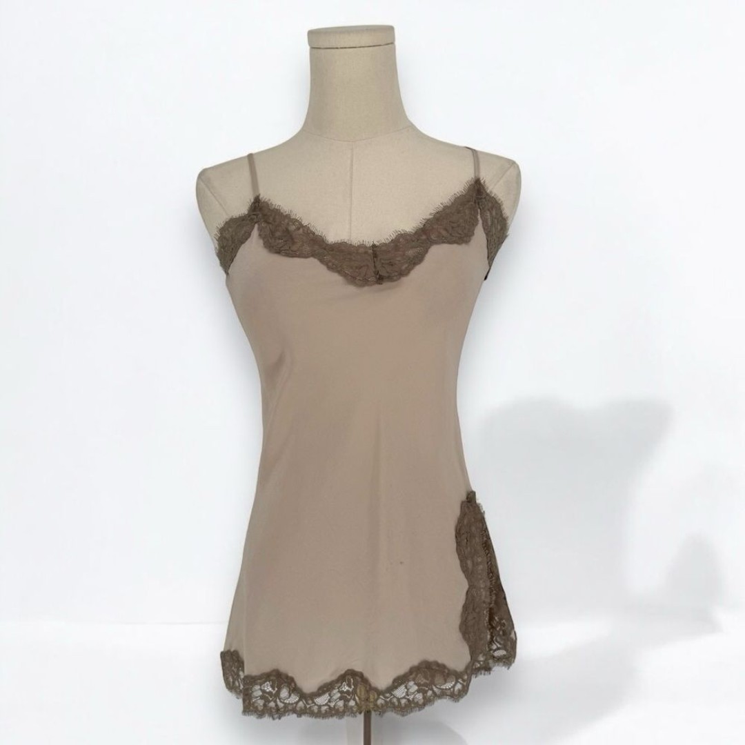 Falconeri Beige Nude Lace Trim Silk Camisole Slip Top, Size S Italian Designer