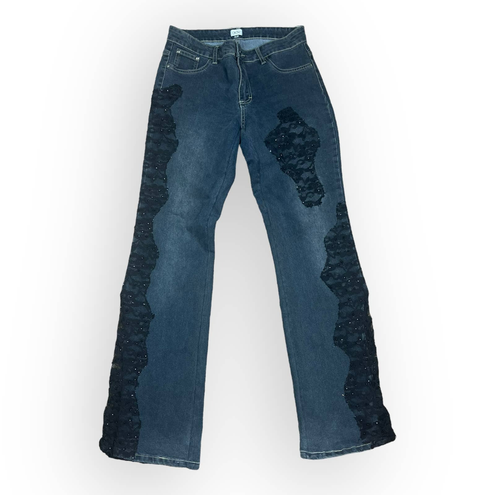 Cache Vintage | Y2K Bootcut Jeans Lace Inserts | Grunge Style Y2K Fashion