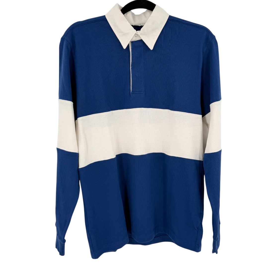 AYR Mens The Go Team Polo Rugby Shirt in Bocci Blue 100% Cotton Size Small S