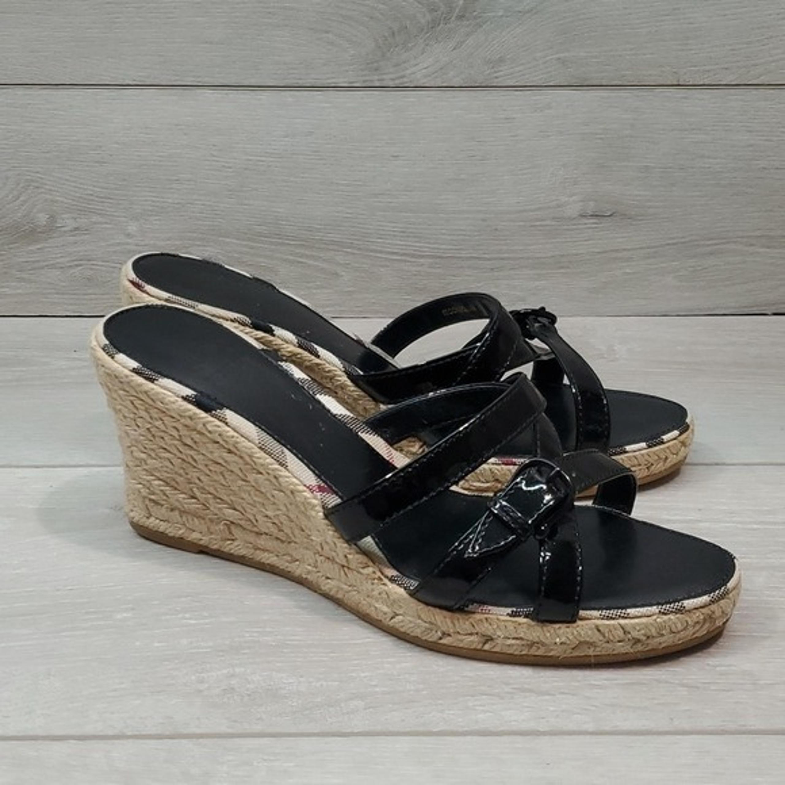 Burberry Womens Leather Logo Print Espadrille Wedge Sandals Shoes sz EU 40