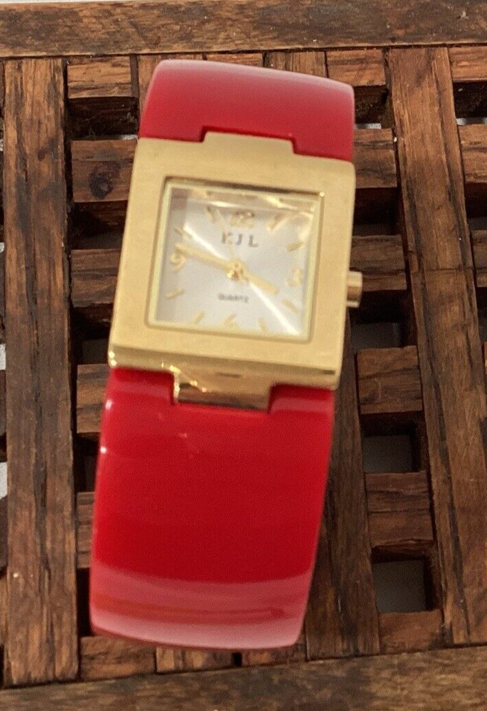 Vintage Kenneth Jay Lane KJL Watch New Battery Working RED Lucite band