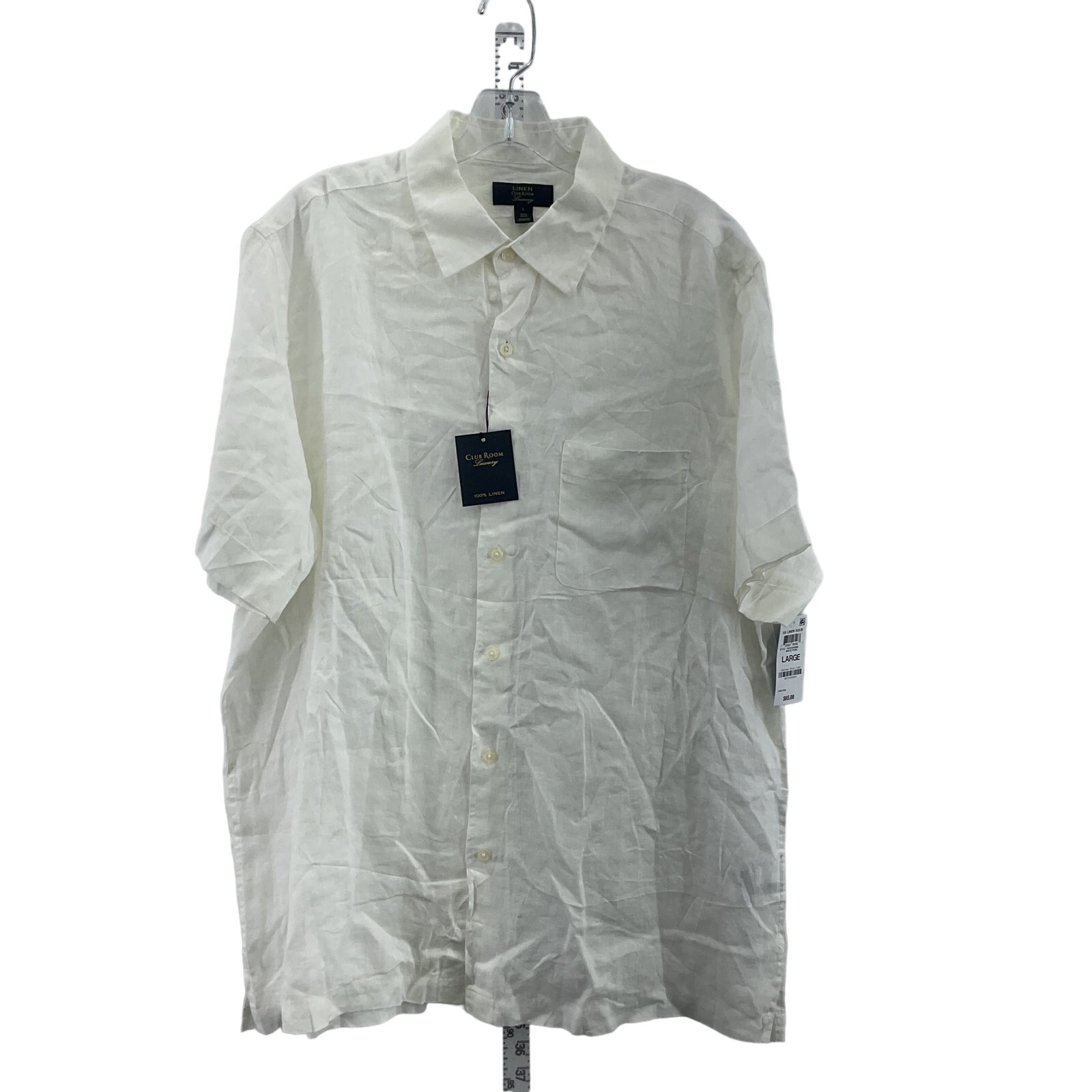 Club Room Men's White Short Sleeve Casual Luxury Linen Shirt L, NWT
