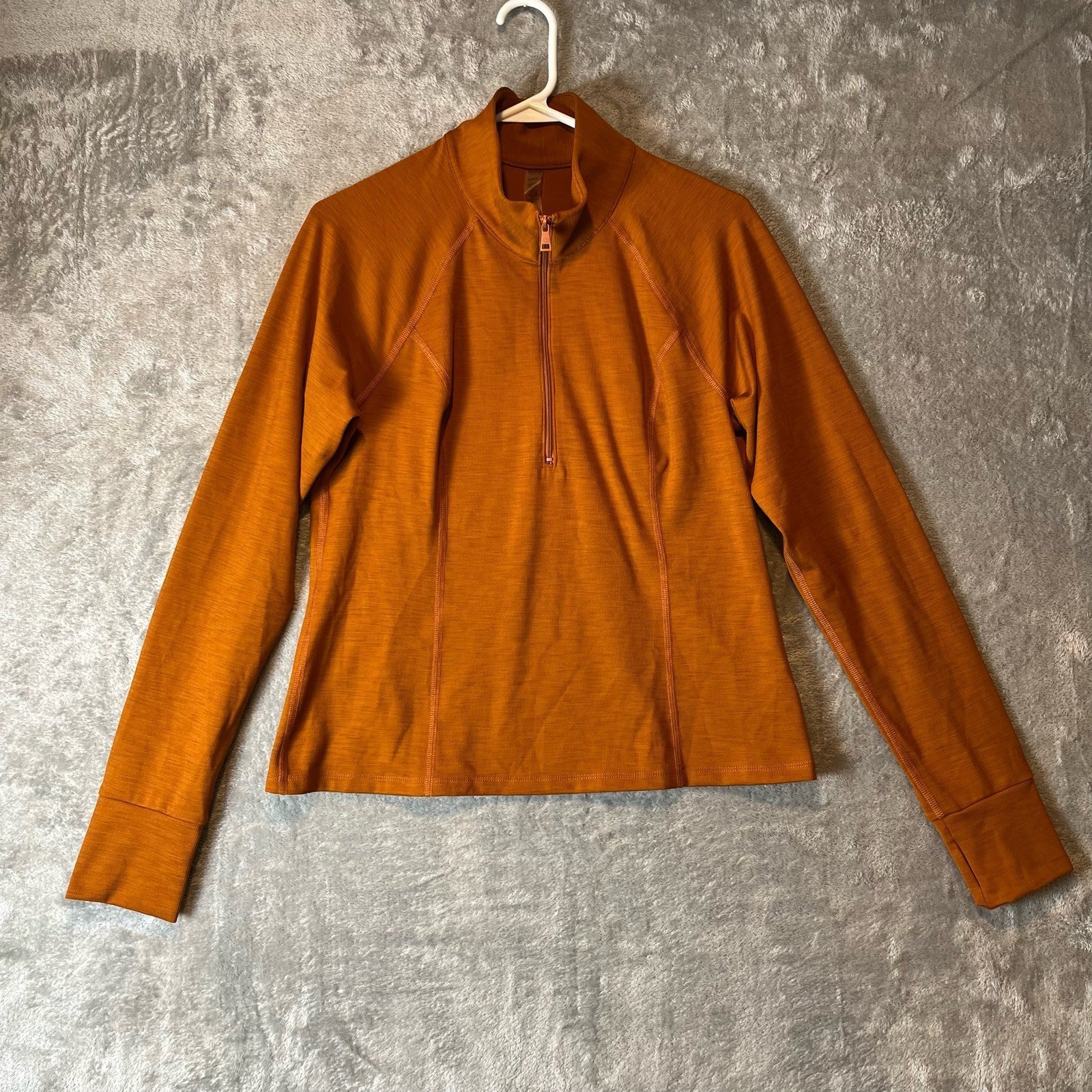 Beyond Yoga Heather Rib Take A Hike Zip Pullover Women's Size XL Clove Brown