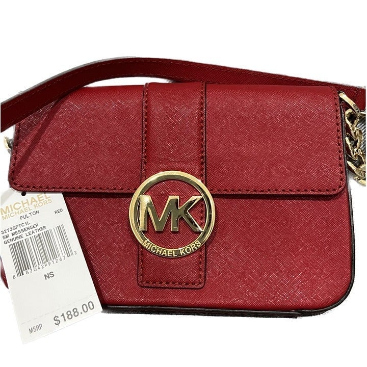 Michael Kors Red Leather Messenger Purse