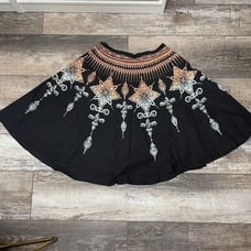 Angie Boho A-line Cotton Skirt Black Peach Light Blue Size Large