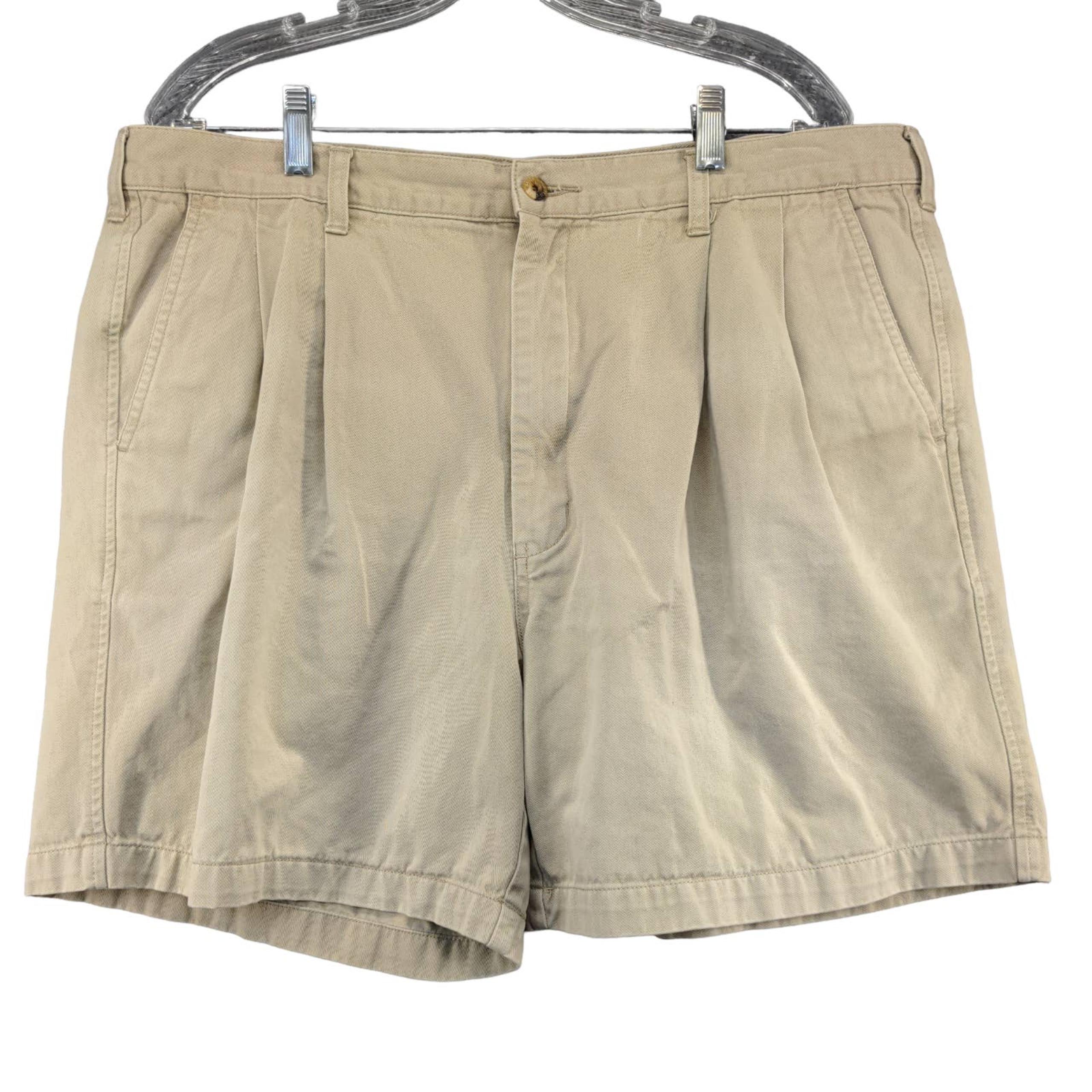 Eddie Bauer Mens Pleated Chino Shorts Tan Size 40 Slash Pockets