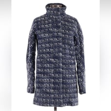 J. Crew Navy Blue & White Tweed Wool Blend Mid Length Coat Size 00