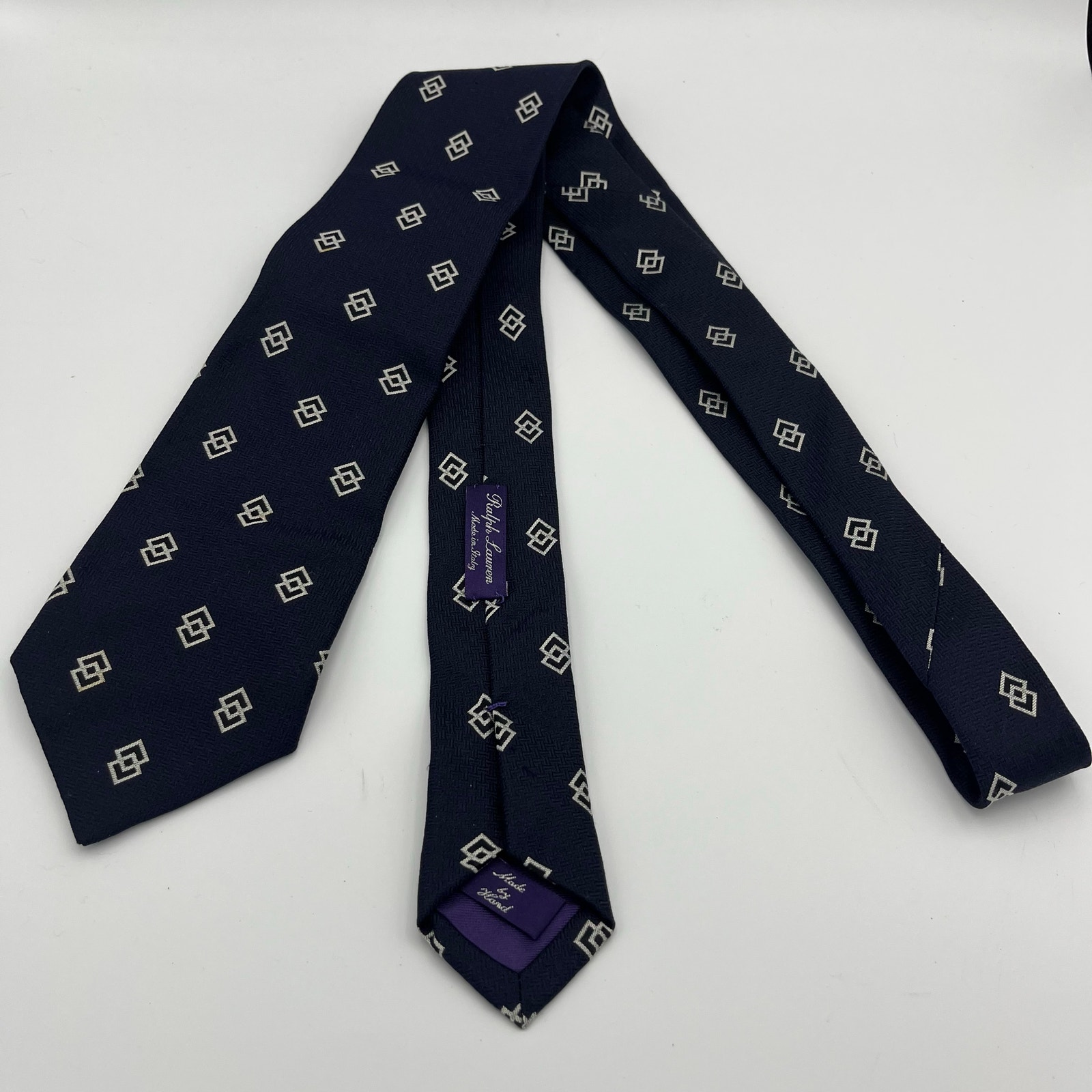 Ralph Lauren Purple Label Men's Navy And White Printed Necktie