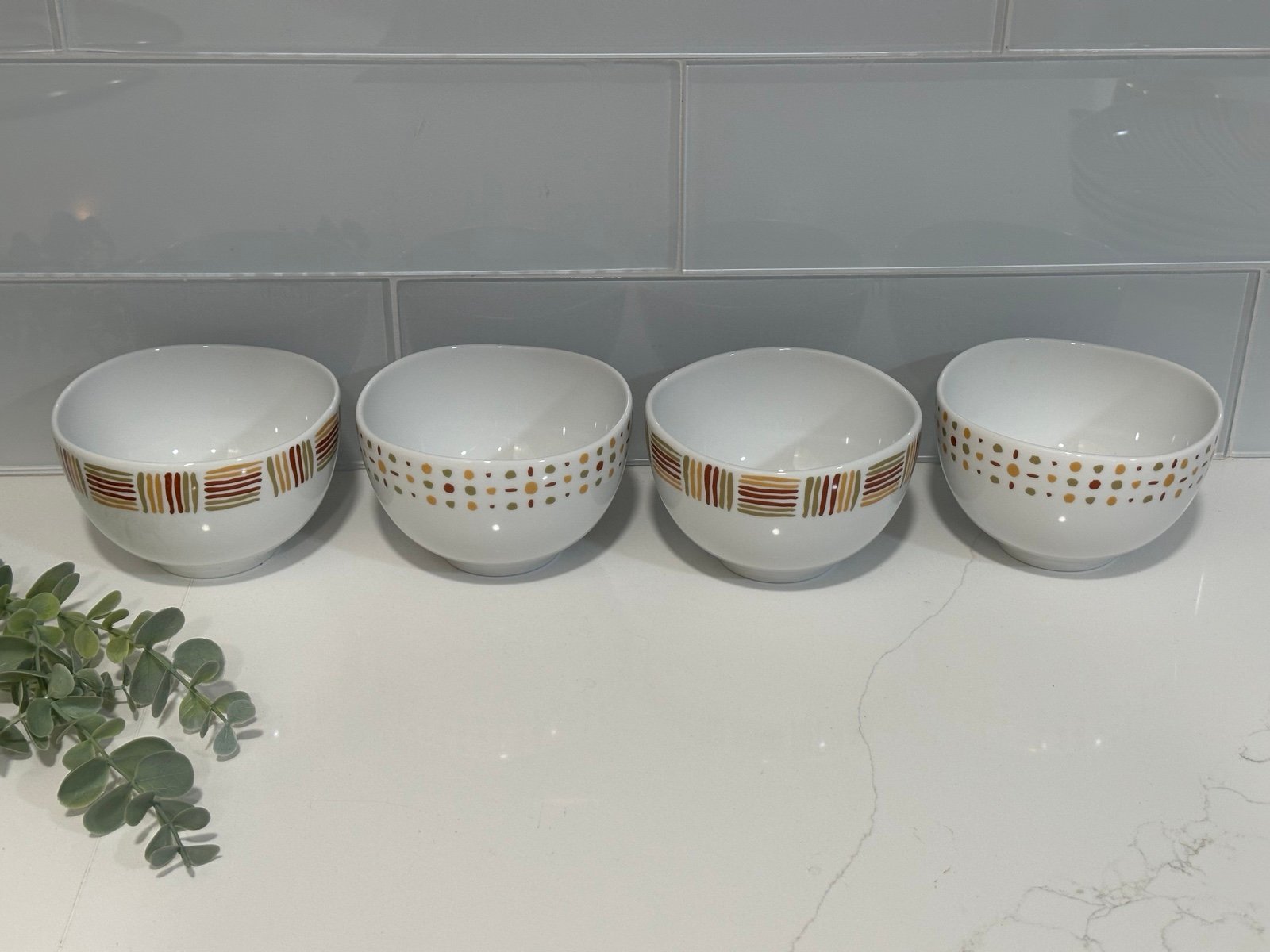 West Elm Salad Cereal Candy Bowl Microwave Dishwasher Safe White Brow Green Cute