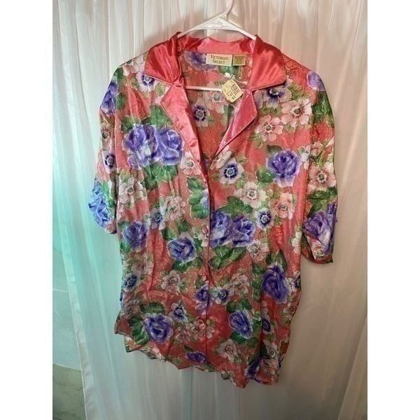 Vintage Victoria's Secret S Satin Floral Oversized Night Shirt Satin PJ