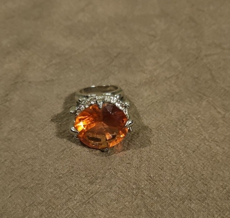 Elegant silver & orange gemstone ring