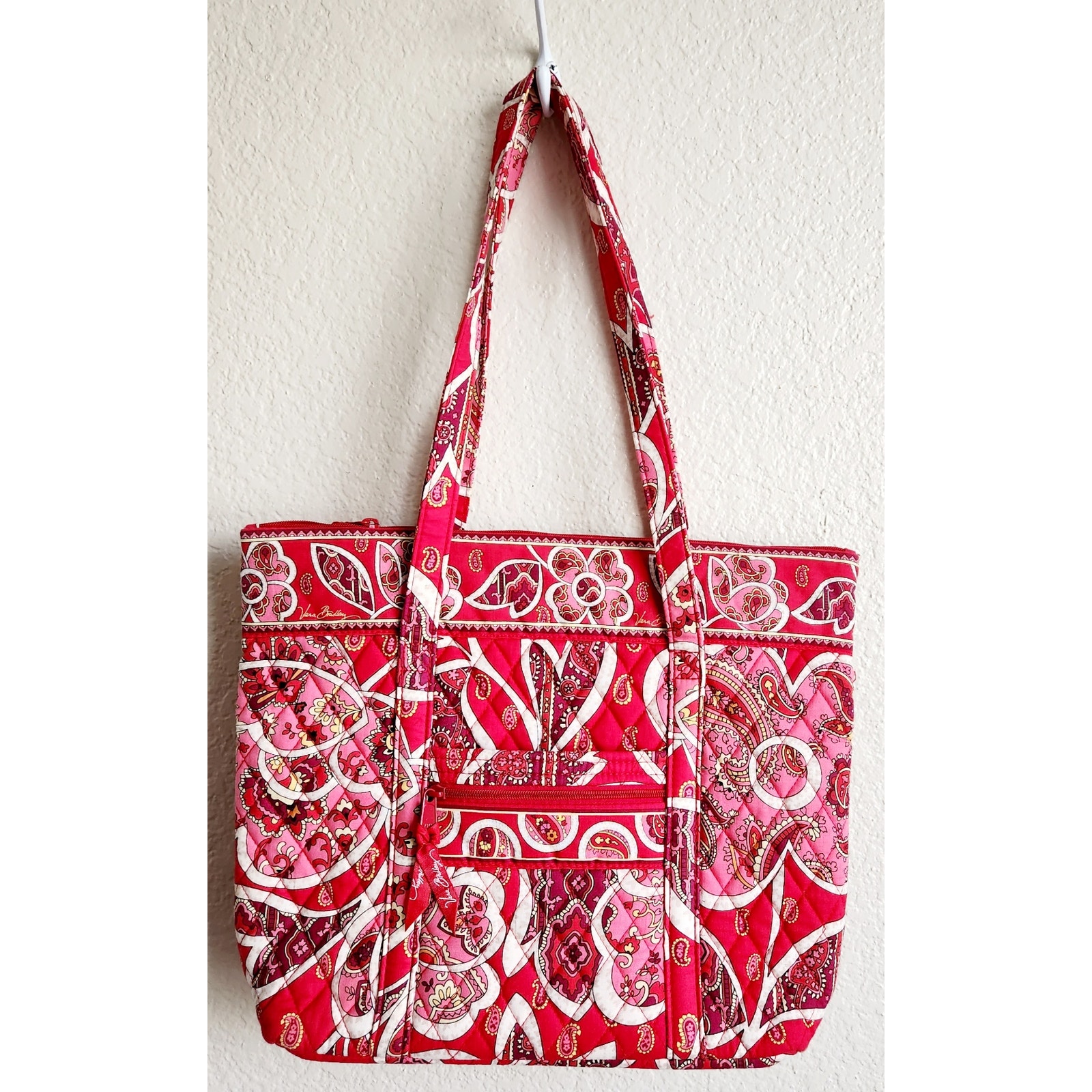 Vera Bradley Red Pink White Floral Print Double Strap Shoulder Bag Lightweight