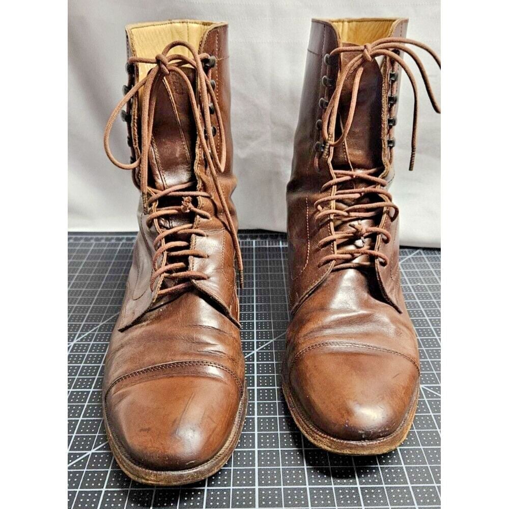 Ralph Lauren women brown leather lace up mid calf boot Italy made 7.5B