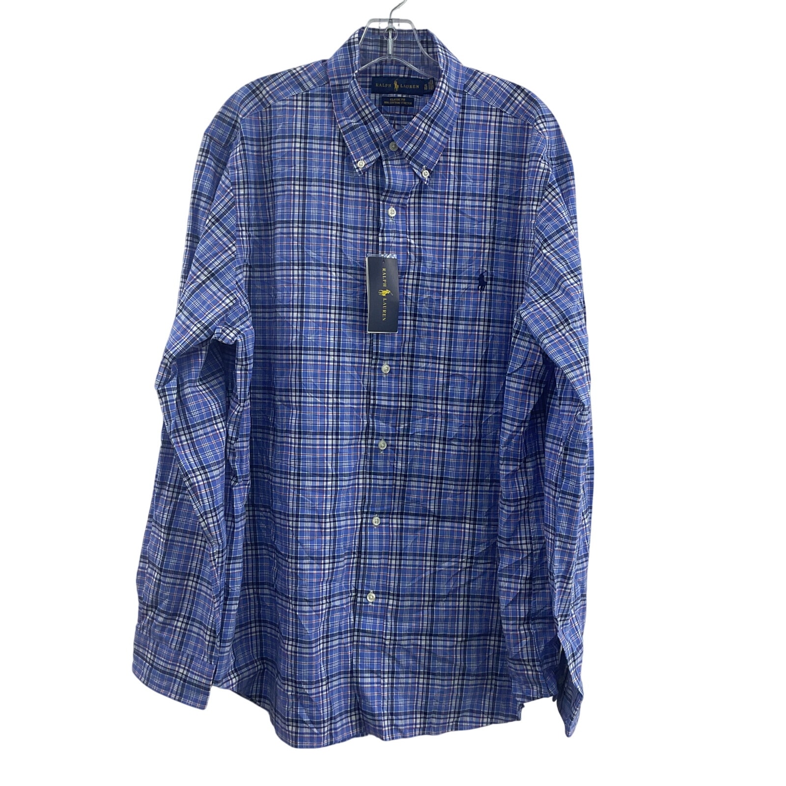 Ralph Lauren Men Plaid Long Sleeve Classic XL Cotton Dress Shirt Blue/Red NWT