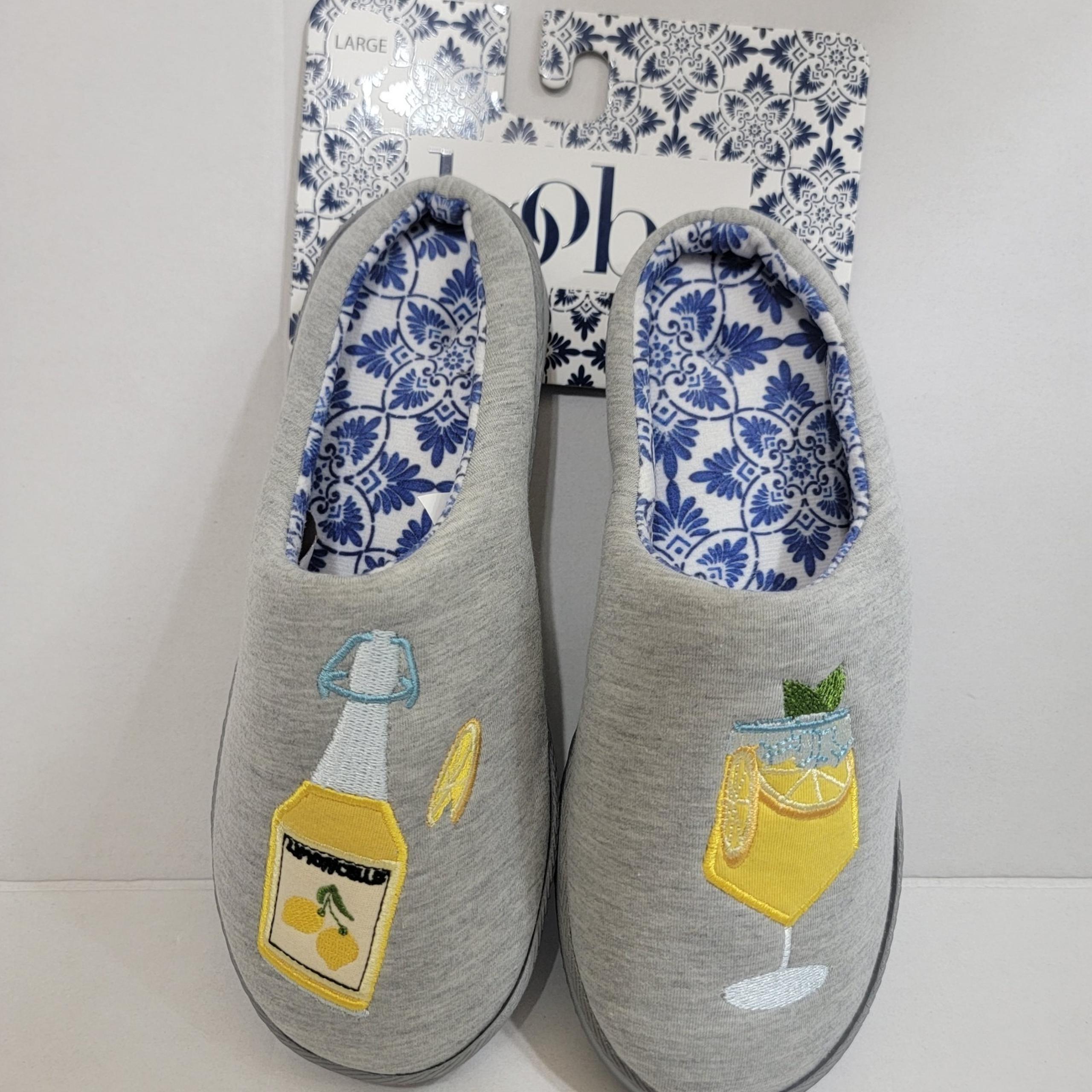 NEW! Kooba Slippers Champagne Bottle Lemon Size Large 8-9 Gray Faux Fur