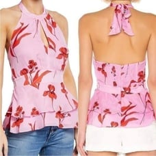 Parker Pink Red Floral Halter Top