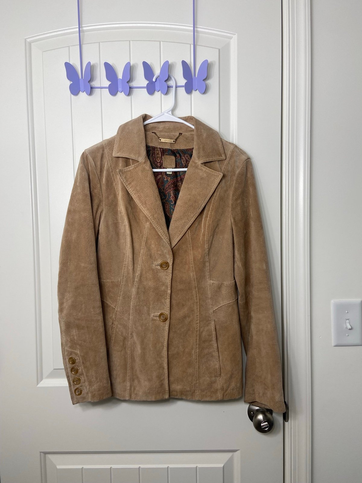 EUC Wilsons Leather women’s light tan collar button up genuine leather jacket S
