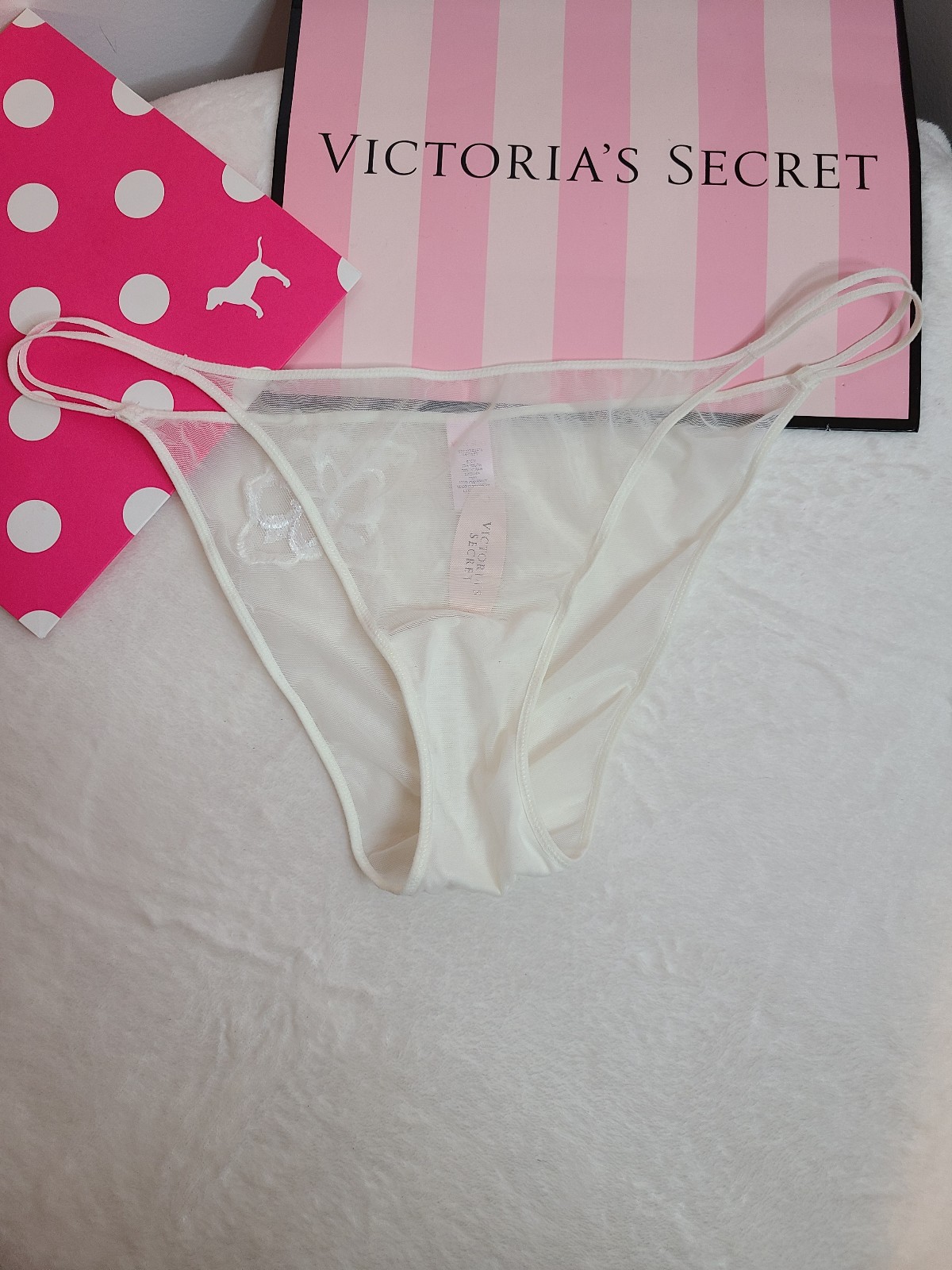 NWT VTG VS Very Sexy Double Strap Mesh Low Rise String Bikini Panty Size Lg