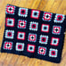 Vintage Crochet Afghan Blanket Charcoal Black Red Cream Gray Boho Hippie