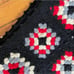 Vintage Crochet Afghan Blanket Charcoal Black Red Cream Gray Boho Hippie
