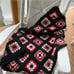 Vintage Crochet Afghan Blanket Charcoal Black Red Cream Gray Boho Hippie