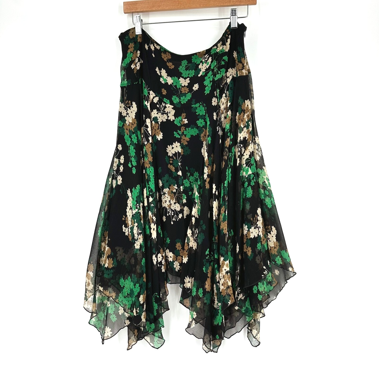 VTG Y2K Nine West 100% Silk Midi Skirt 12 Asymmetrical Fairy Whimsical Cottage