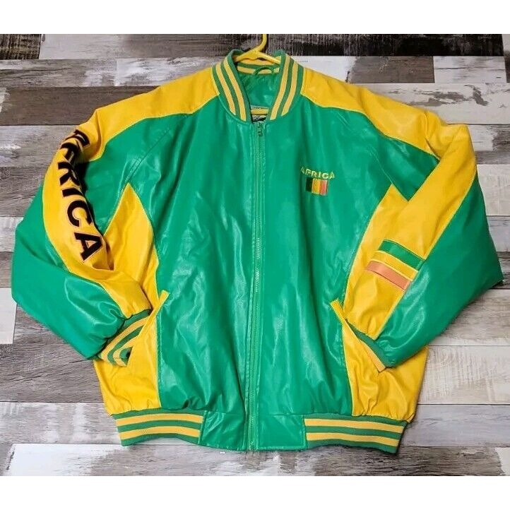 Steve and Barrys Africa Varsity Jacket Size XL Green Yellow Rare Vintage Clean