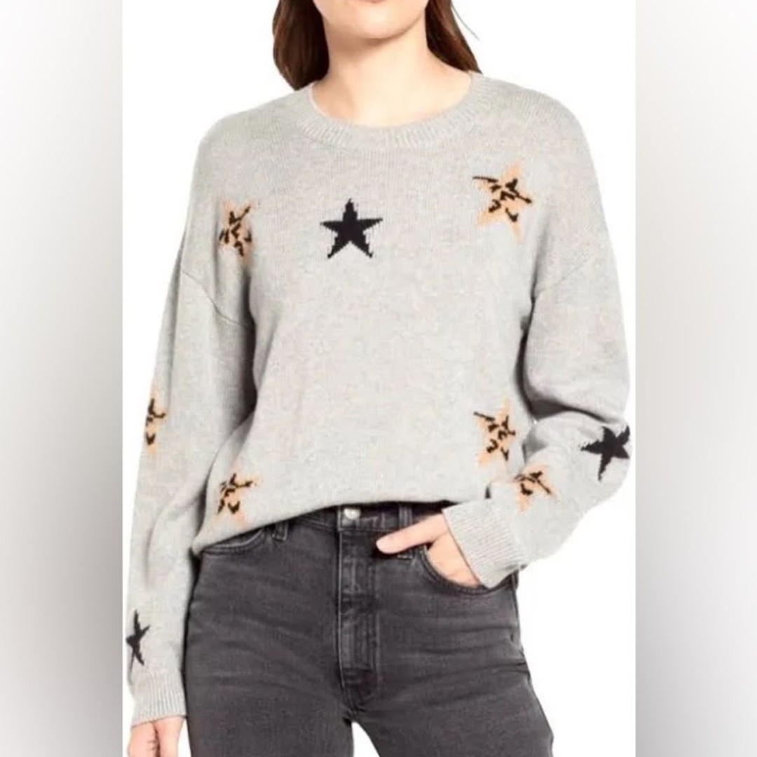 Rails NEW Perci Heather Grey animal stars Women’s Sweater SZ XL casual leopard