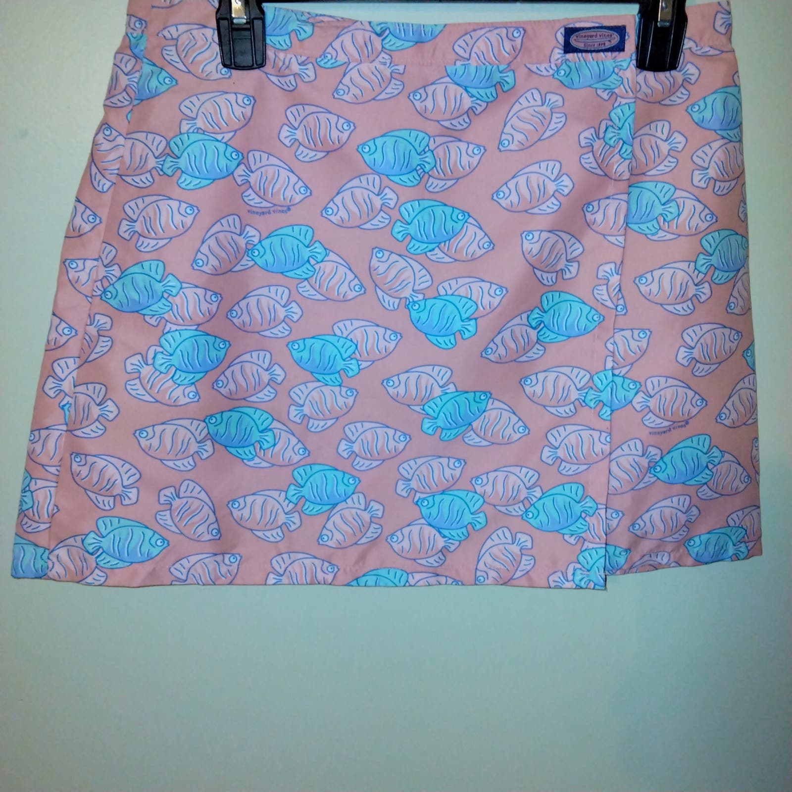 Vineyard Vines Pink & Blue Fish Print Wrap Mini Skirt S