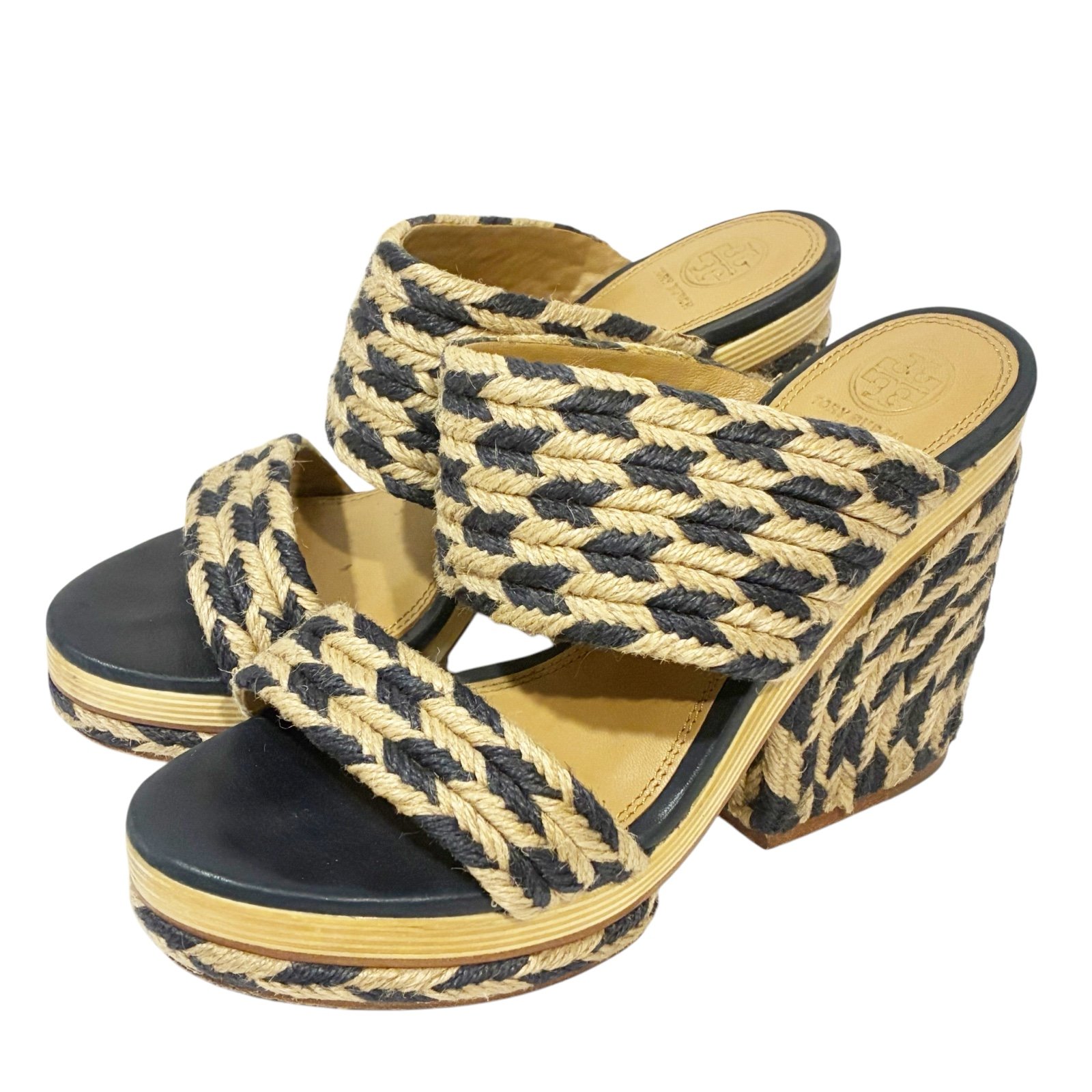 Tory Burch Size 9 Lola Platform Sandel-Jute Perfect Navy/Natural Heel