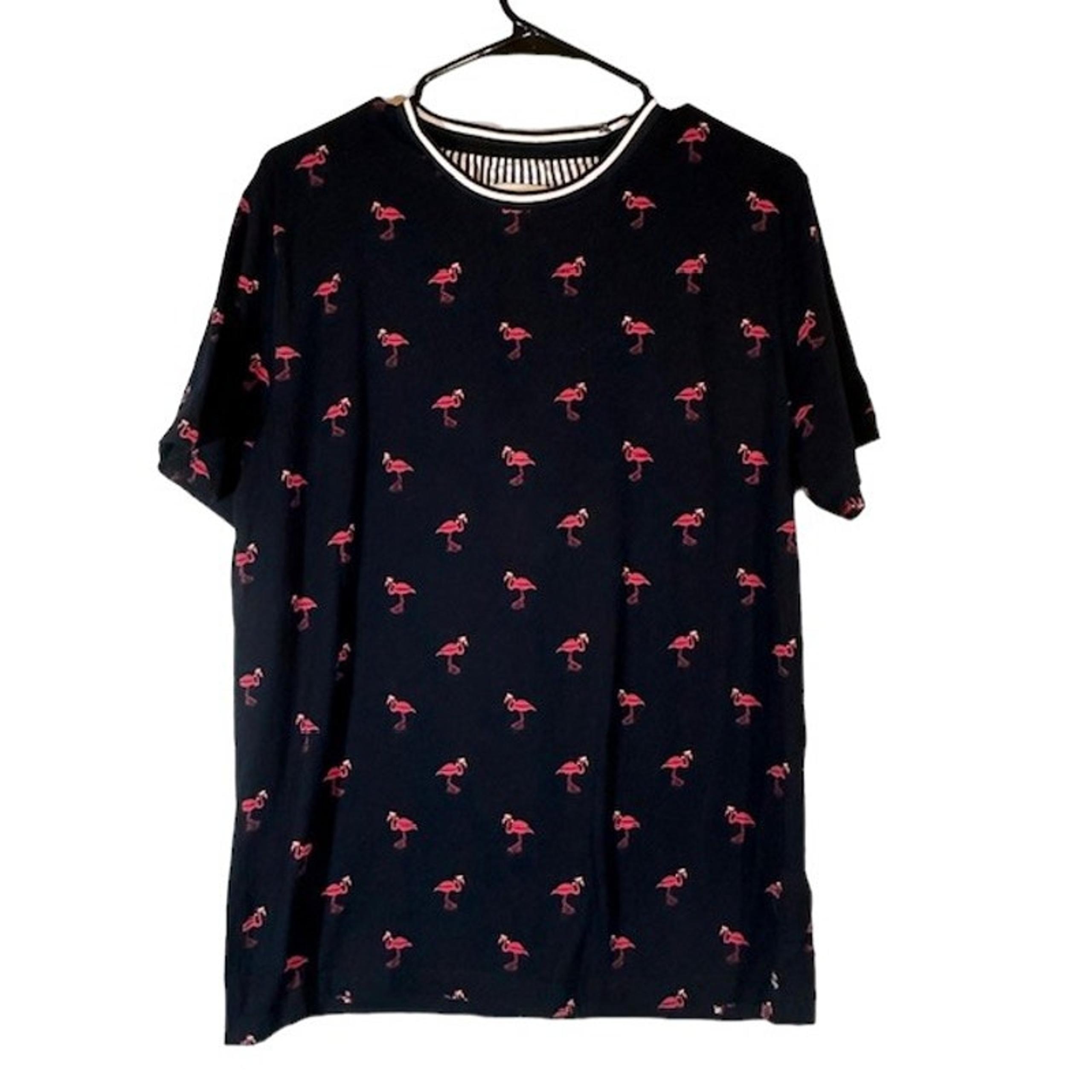 Ricky Singh Denim & Flower Navy Blue Flamingo Short Sleeve T-Shirt Men Sz L