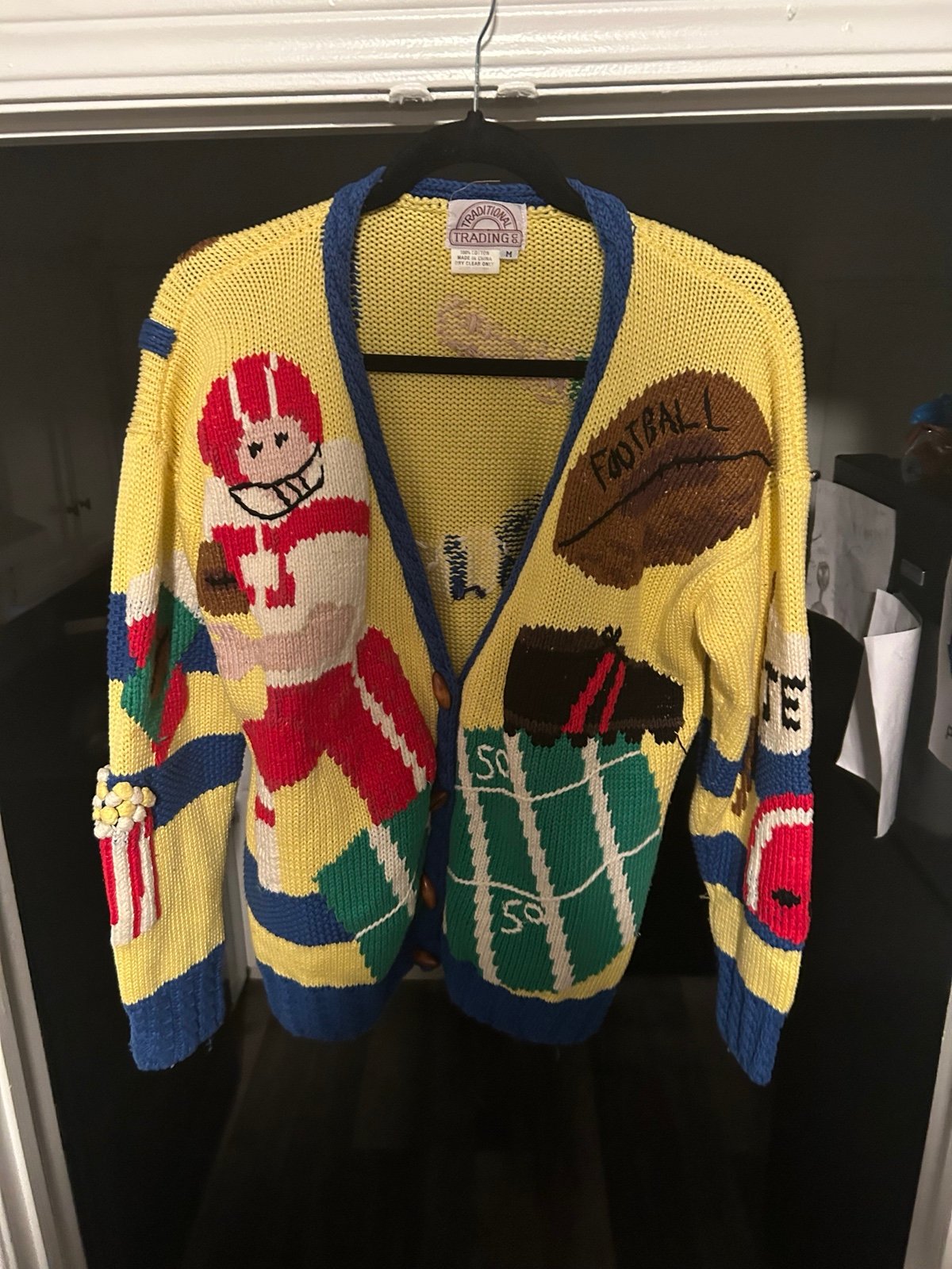 Vintage, yellow cardigan football