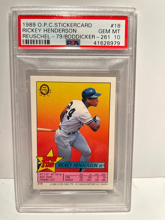 Rickey Henderson 1989 OPC Sticker Card Graded Authenticated Encased PSA 10 Gem
