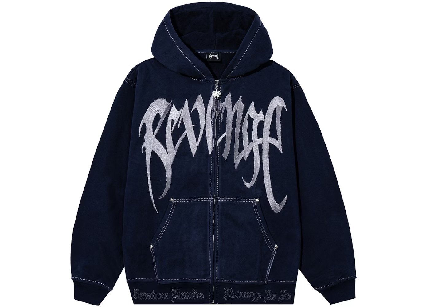 Revenge Contrast Stitch Embroidered Zip Hoodie Navy/Silver XXL