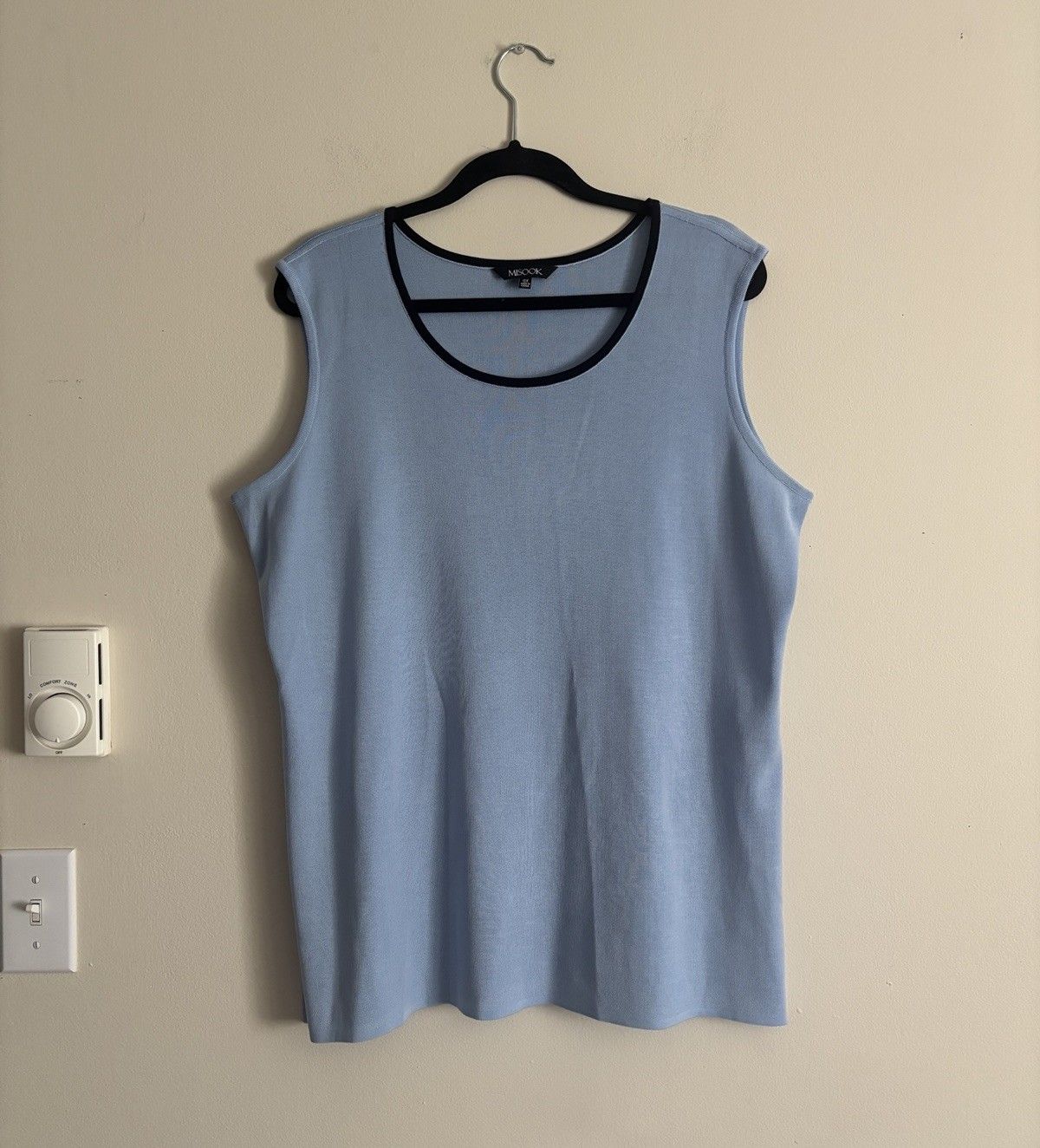Misook Womens 0X XL XXL Plus Size Sleeveless Knit Top Blue Black Office Preppy