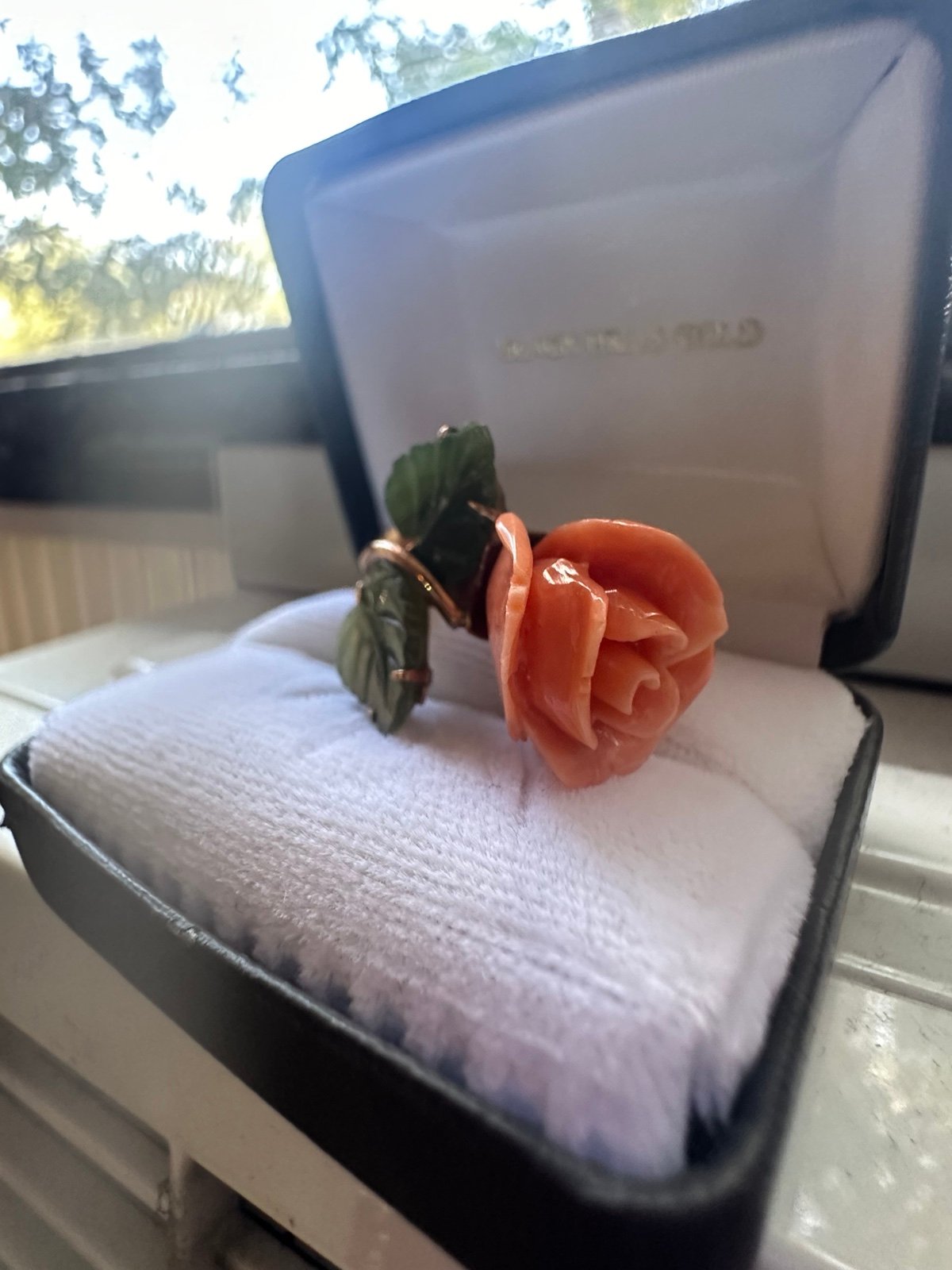 14K Carved Coral Rose Ring