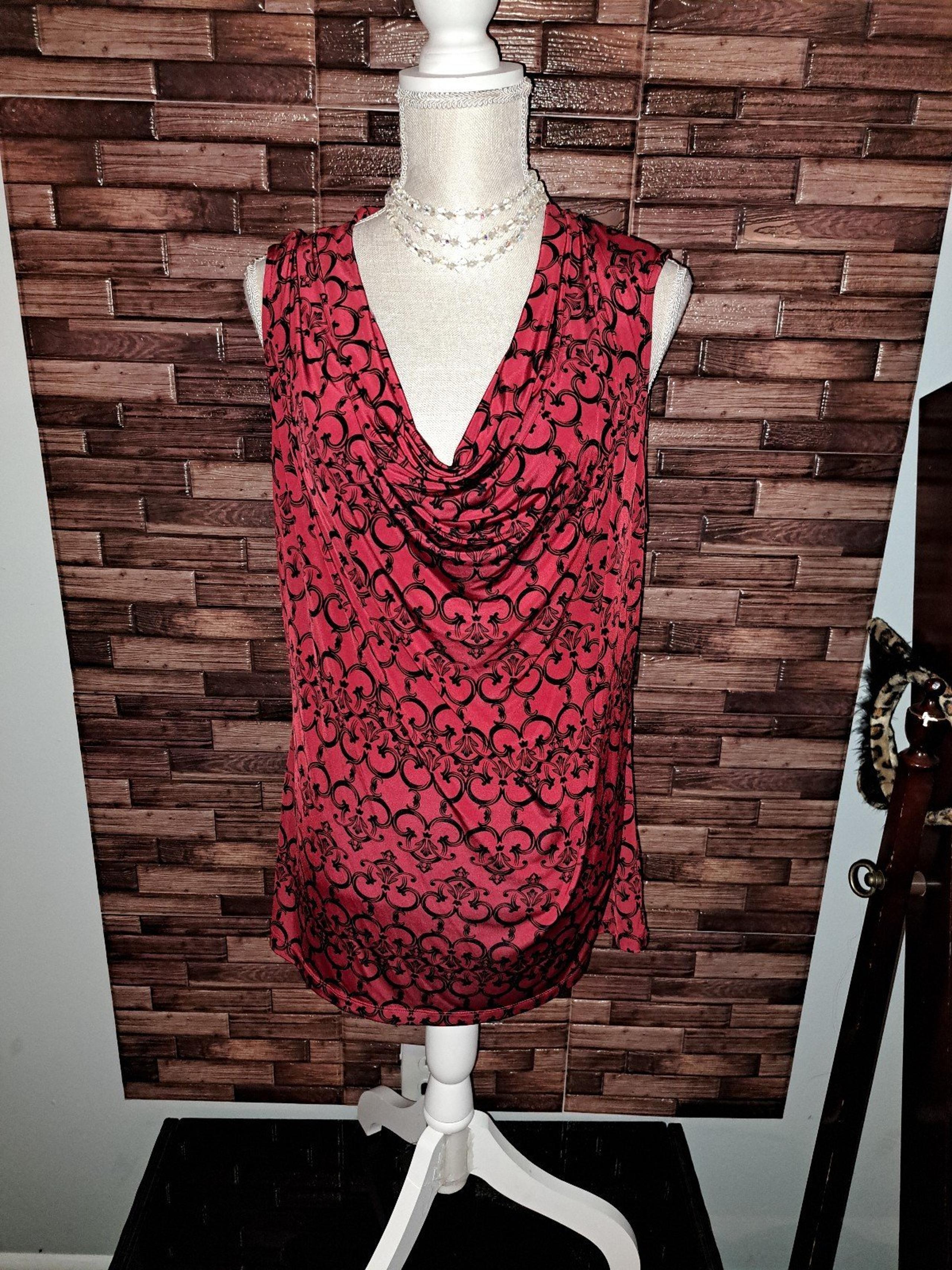 Worthington Women's Sleeveless Scoop Neck Print Blouse Size XL Red Slinky