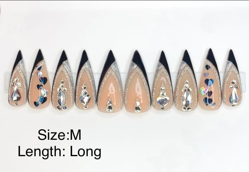 Black and Silver Stiletto Press on Nails