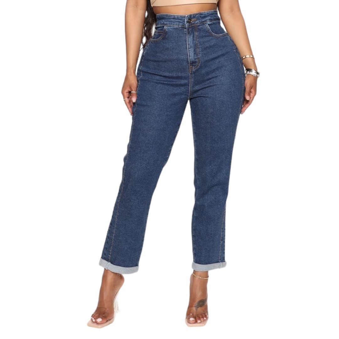 Fashion Nova Women's Blue Denim Tie 'Em Up Cuffed Boyfriend Jeans Size 9 NWOT