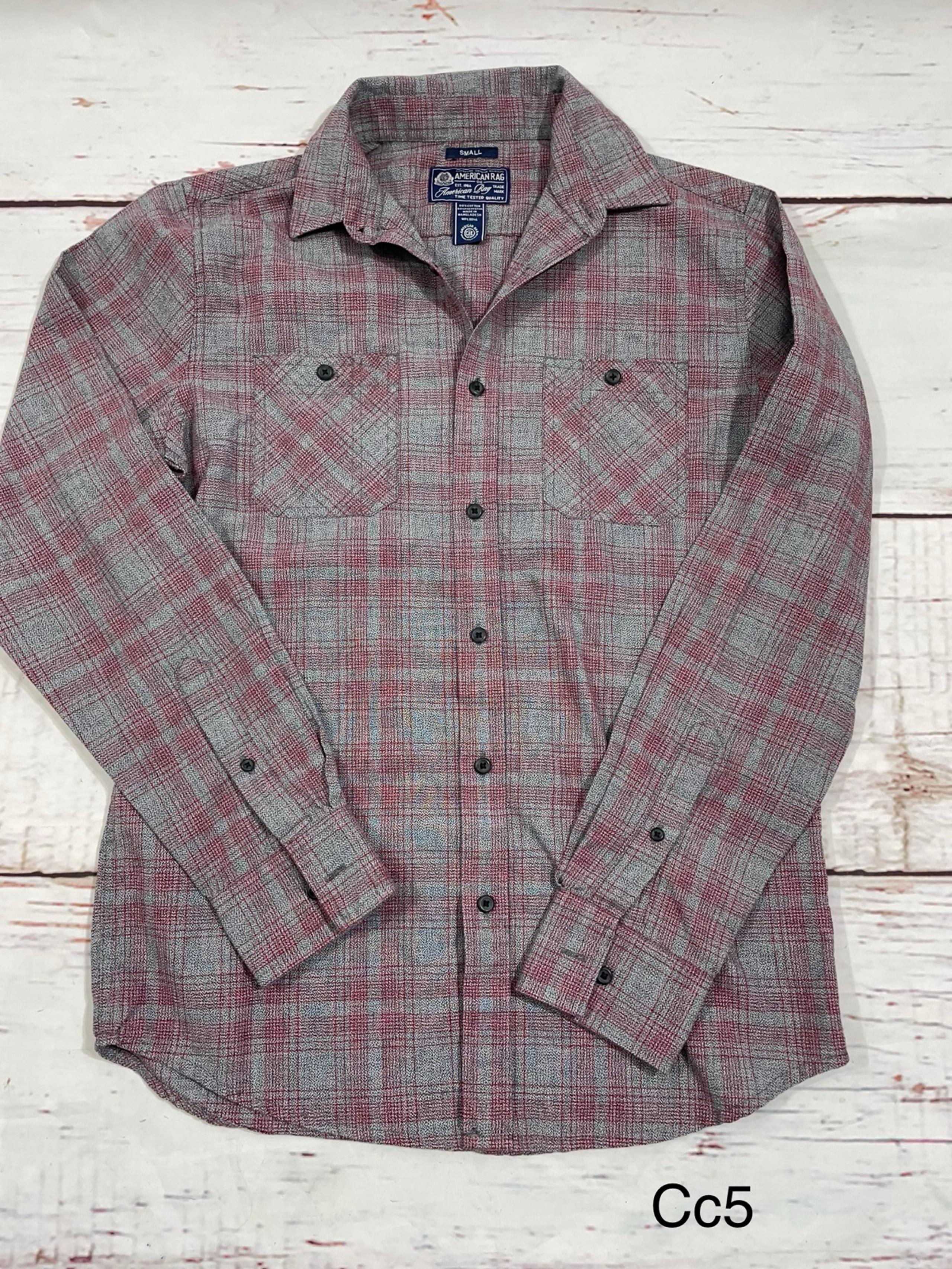 American Rag Men's Sketch Plaid Shirt, Worn Red, Size s