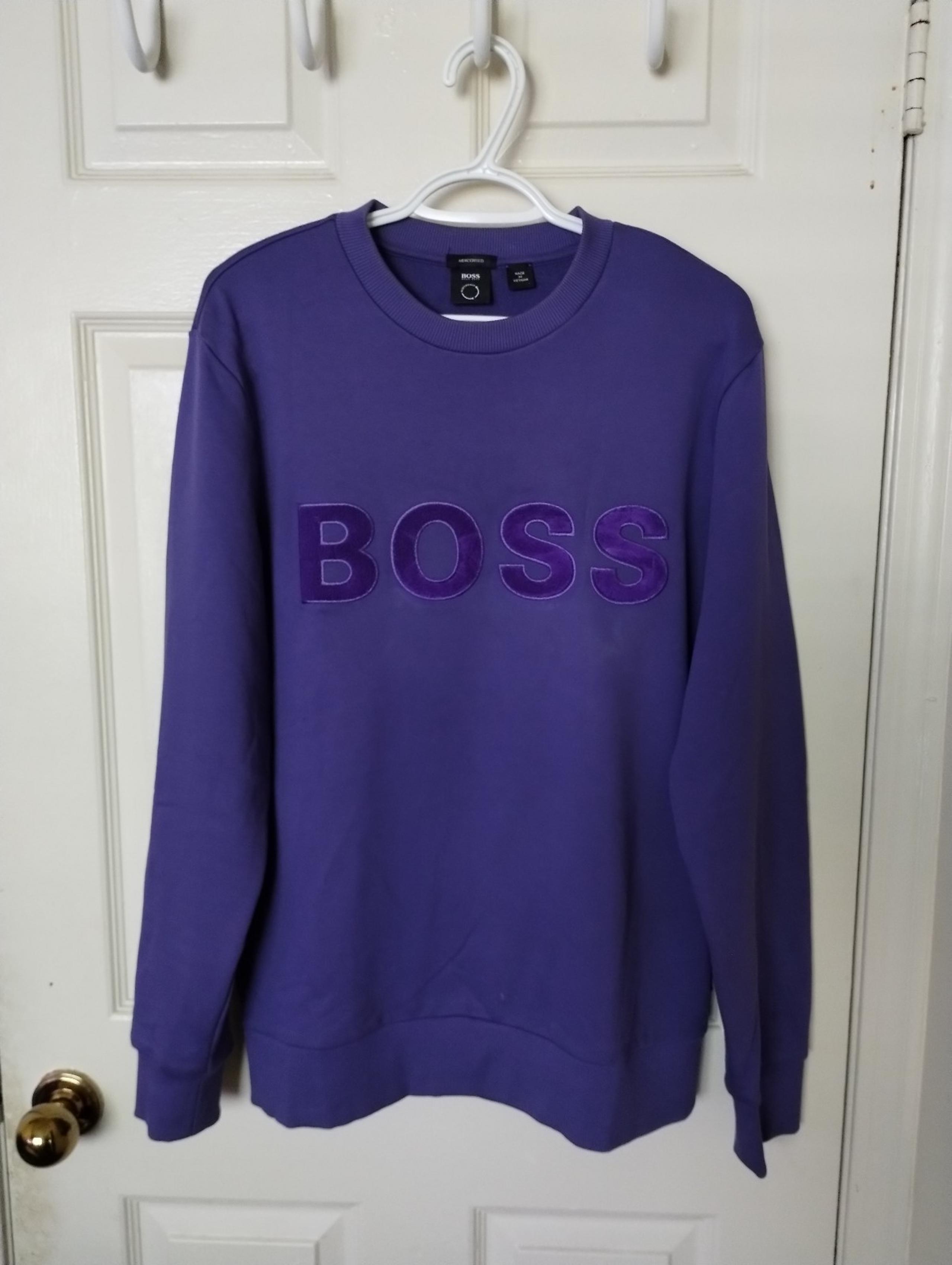 HUGO BOSS tadler Logo Crew Neck Pullover Sweatshirt In Purple Size Medium .