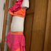 THE LINE UP ORANGE PINK SEQUIN RHINESTONE 2 PIECE DANCE COSTUME SIZE CHILD 6