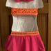 THE LINE UP ORANGE PINK SEQUIN RHINESTONE 2 PIECE DANCE COSTUME SIZE CHILD 6